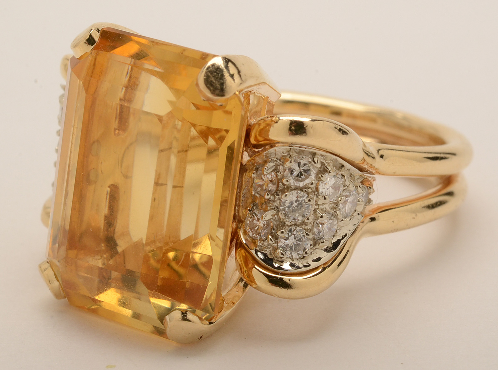 14K Yellow Gold 11.44 CTS Citrine and Diamond Ring