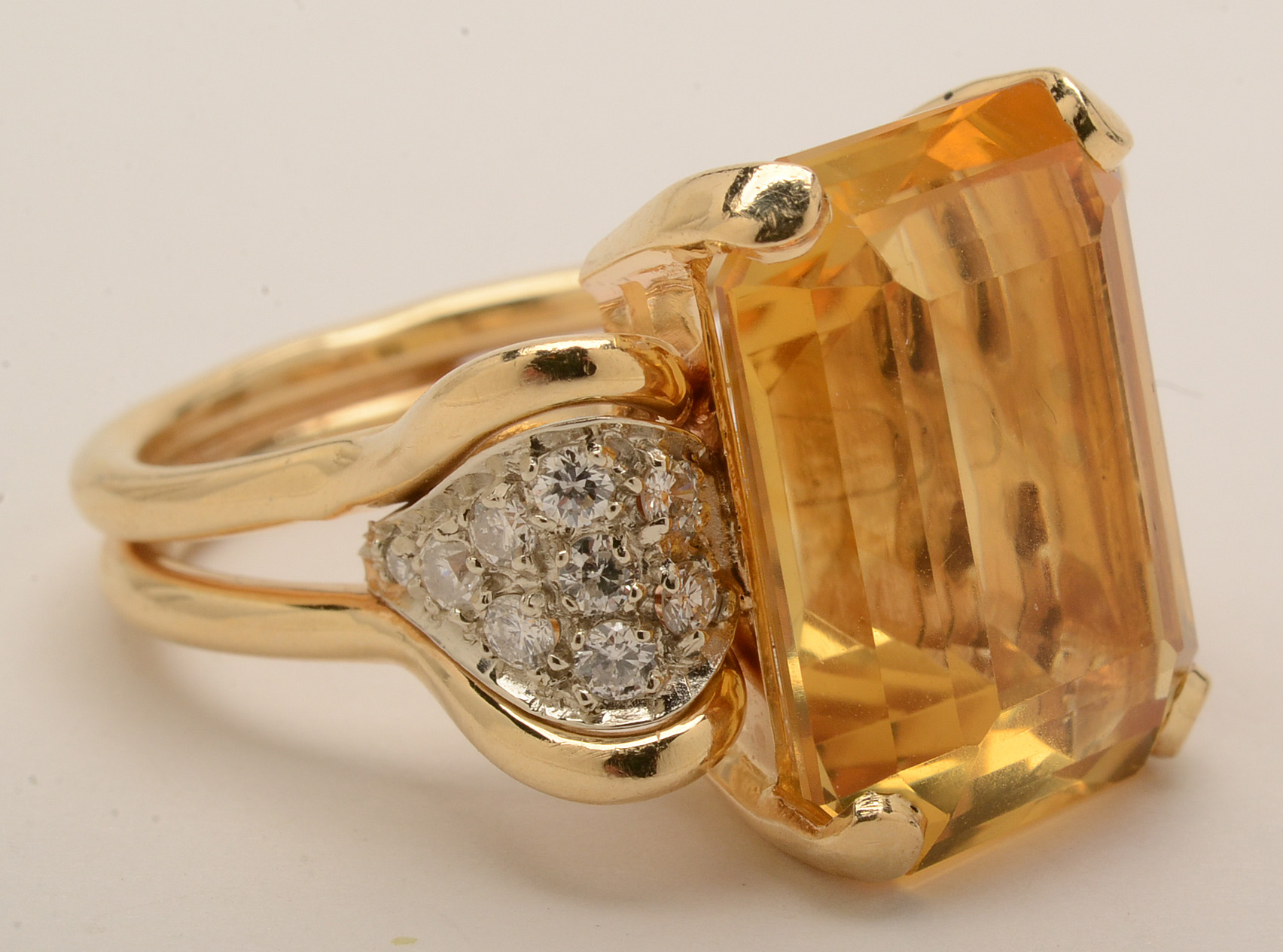 14K Yellow Gold 11.44 CTS Citrine and Diamond Ring