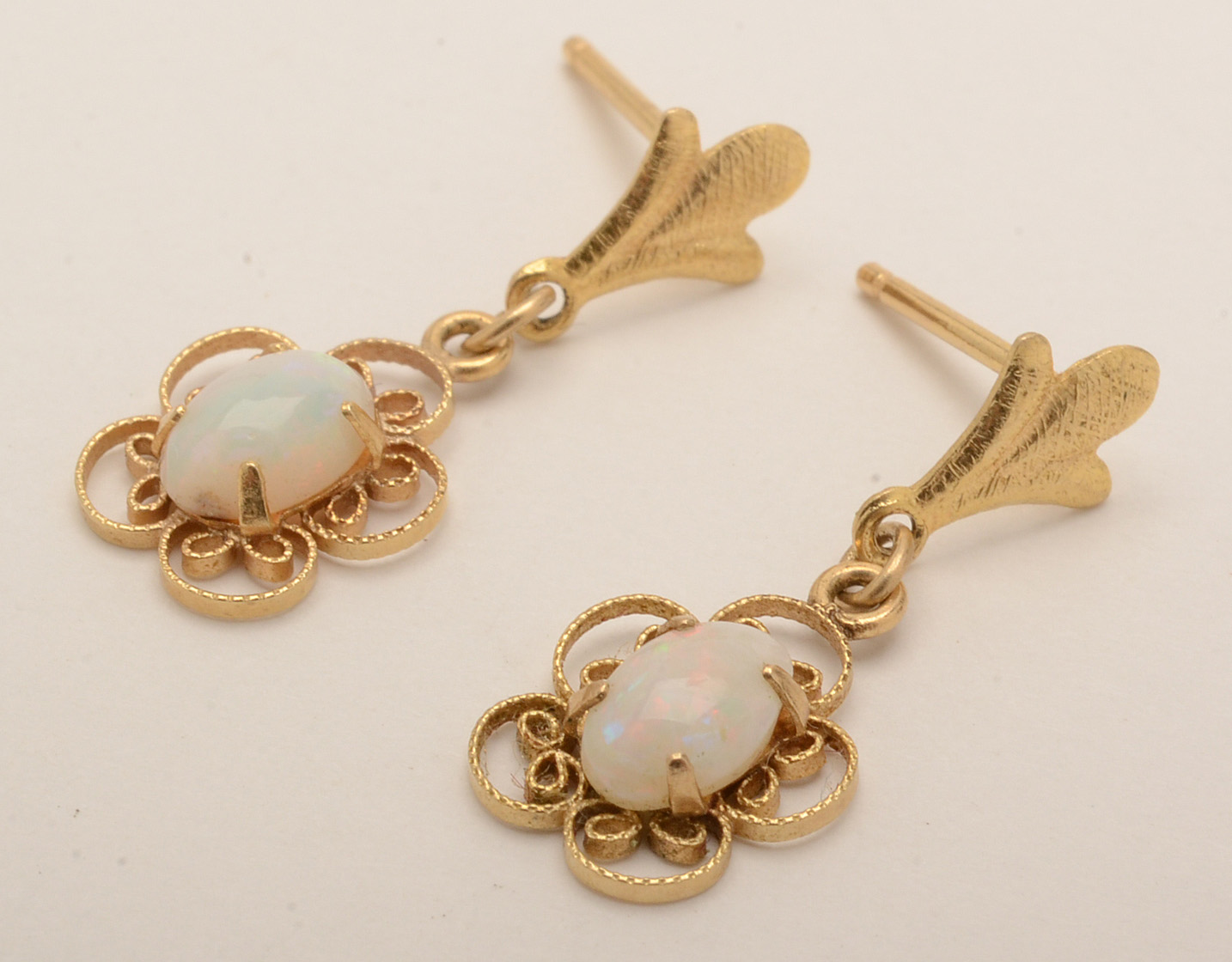 Two Pairs 14K Yellow Gold Opal Post Earrings