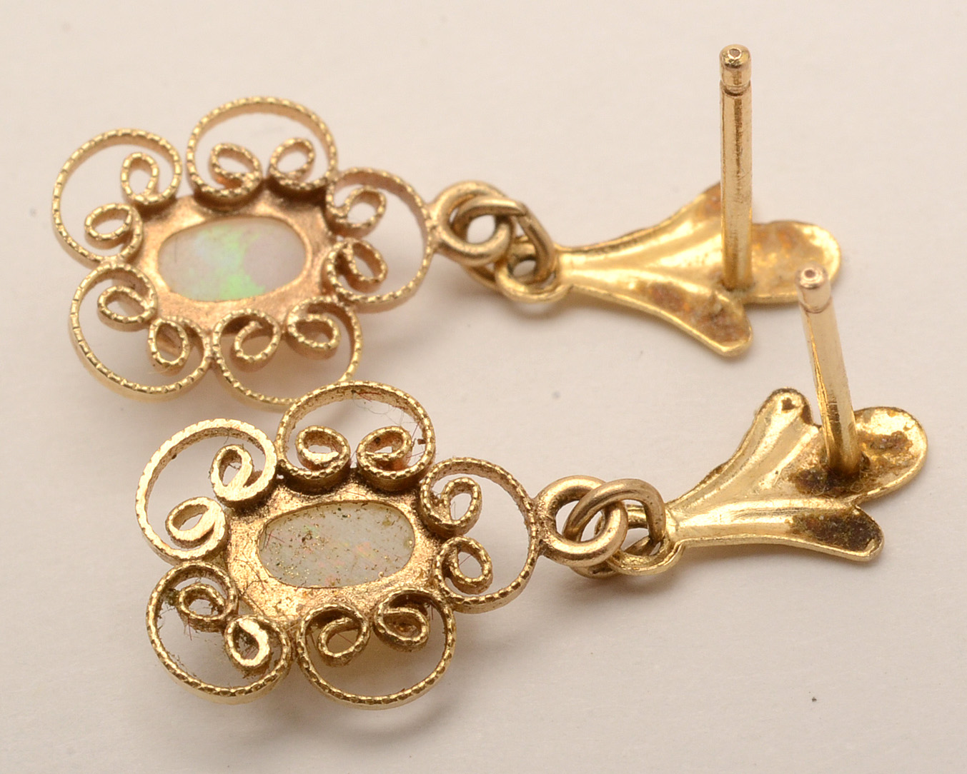 Two Pairs 14K Yellow Gold Opal Post Earrings