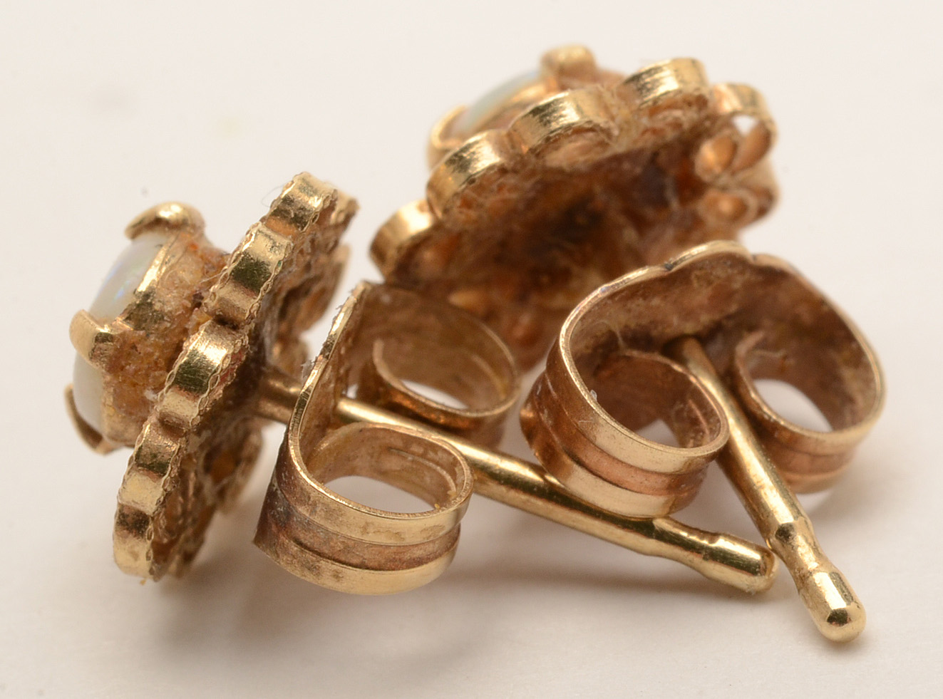 Two Pairs 14K Yellow Gold Opal Post Earrings