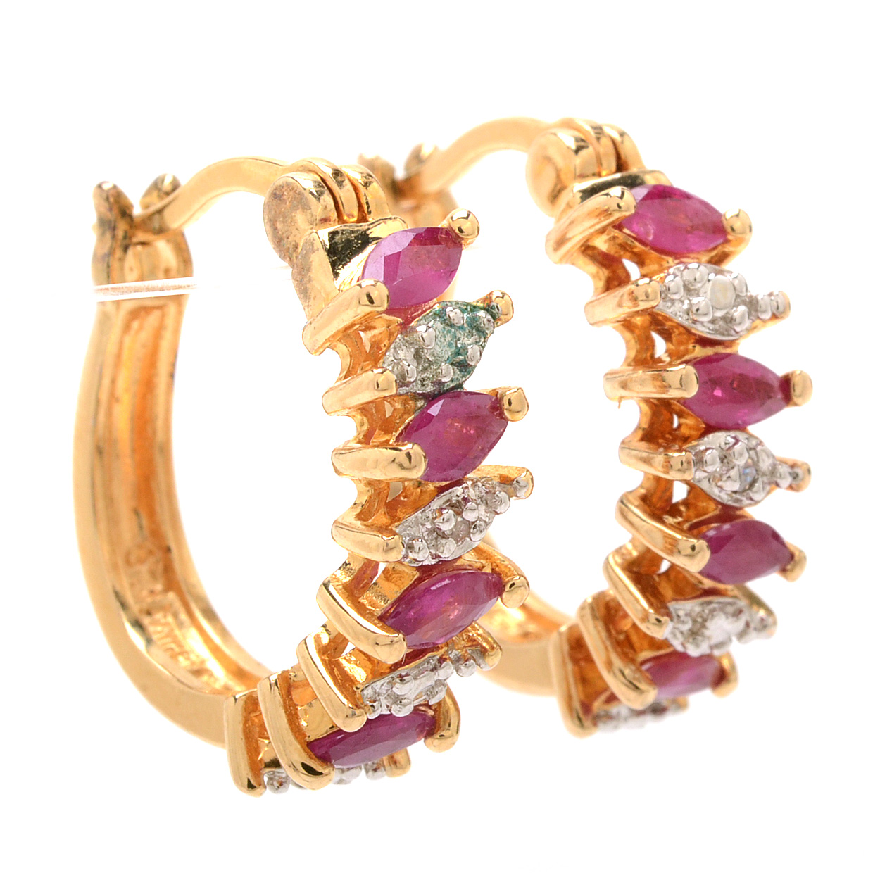 Sterling Diamond and Ruby Gold Wash Earrings