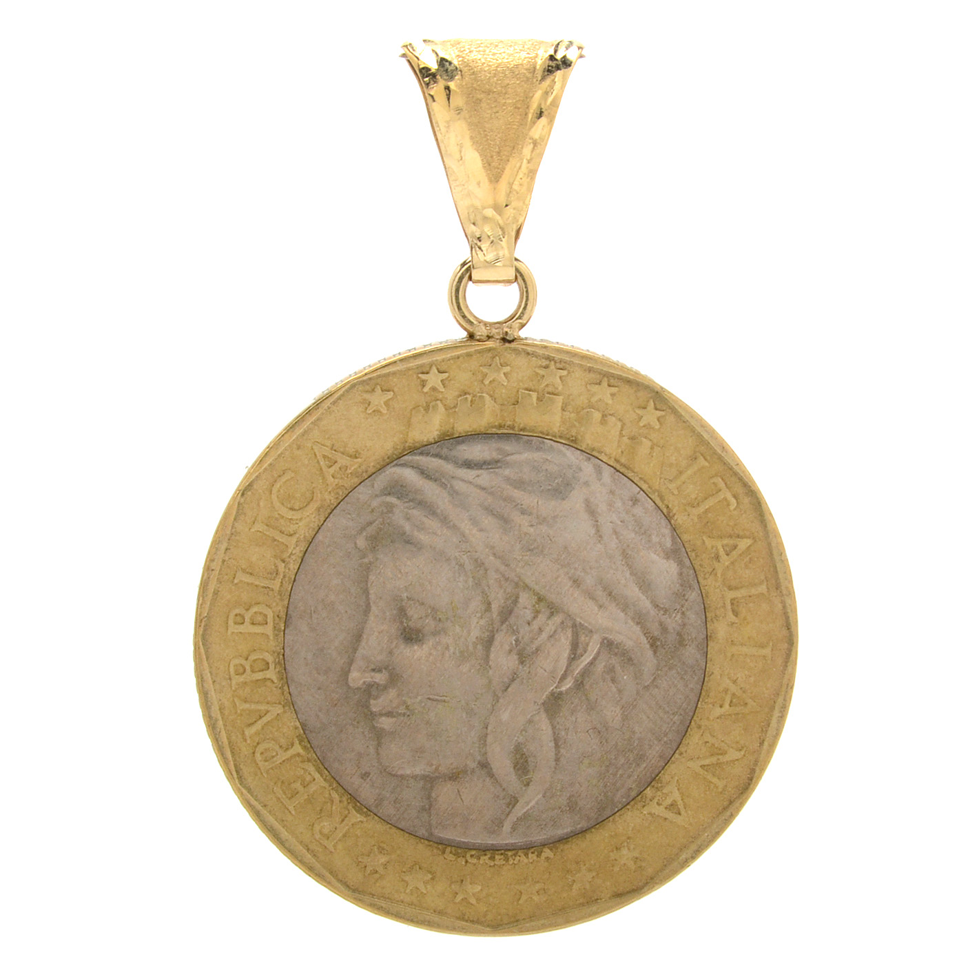 1997 Italian 1000 Lire Coin Pendant on 14K Yellow Gold Bail