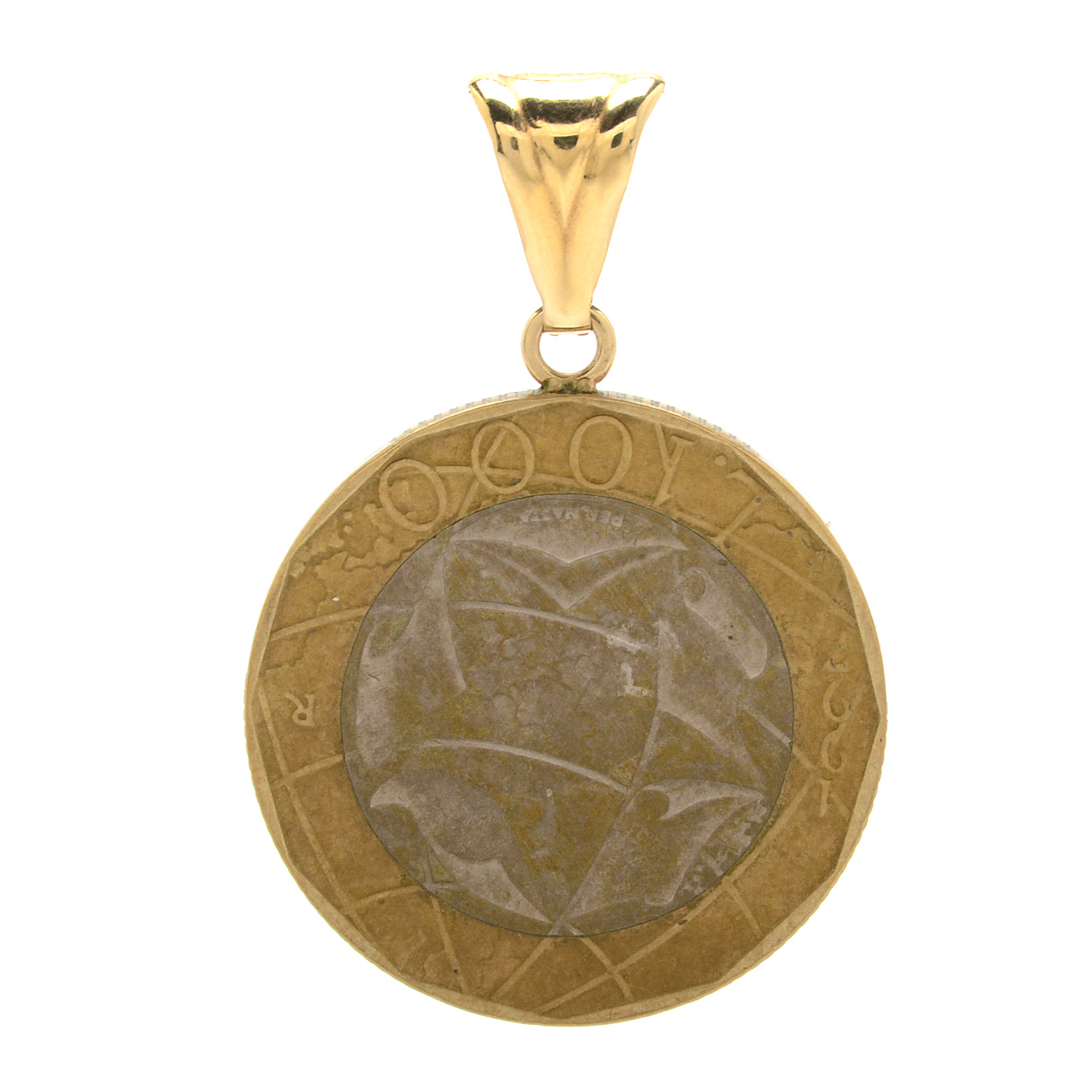 1997 Italian 1000 Lire Coin Pendant on 14K Yellow Gold Bail