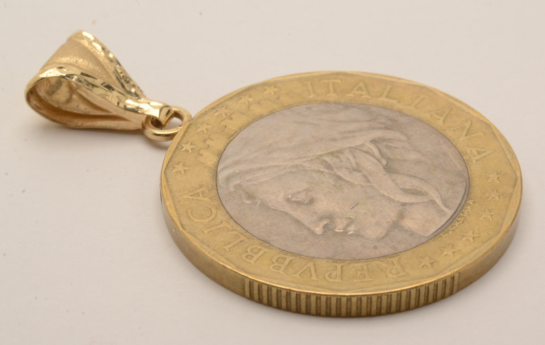 1997 Italian 1000 Lire Coin Pendant on 14K Yellow Gold Bail
