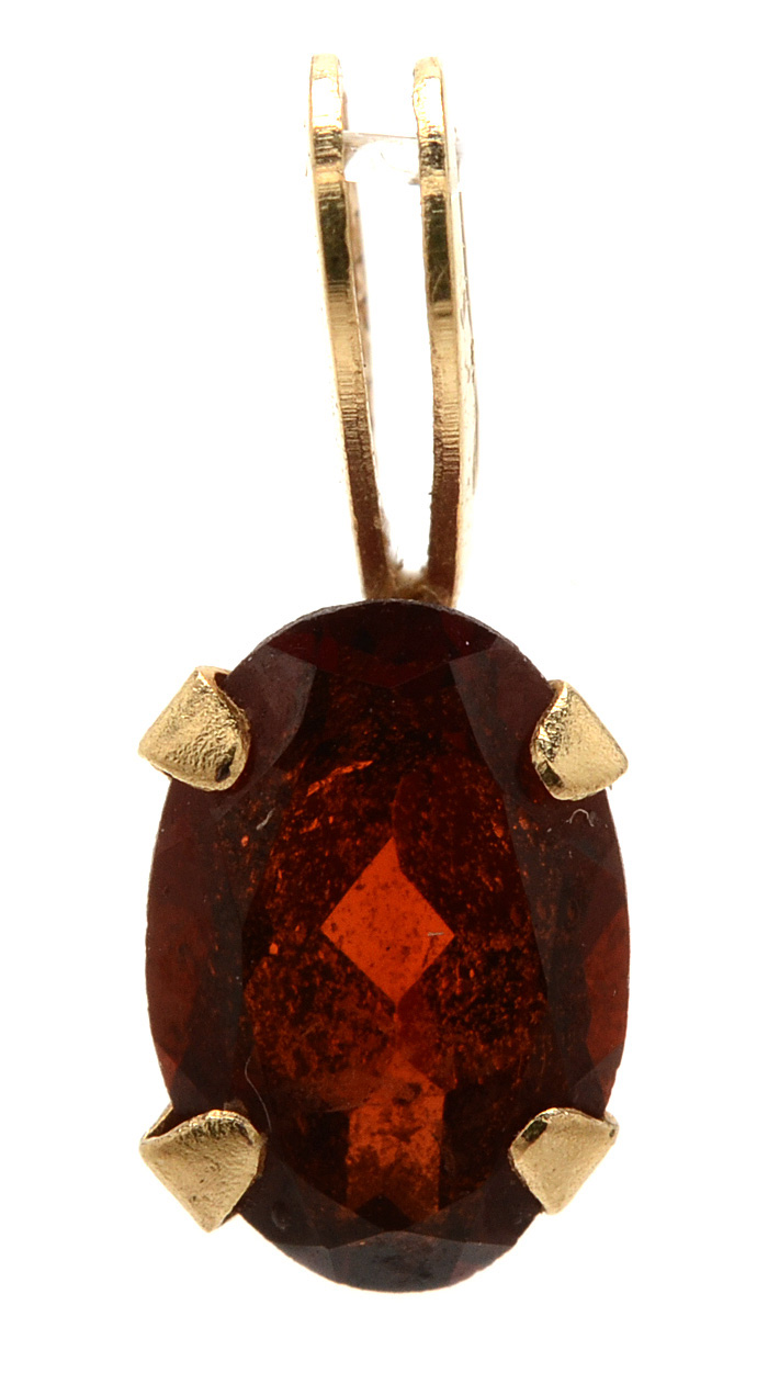 14K Yellow Gold Garnet and Emerald Pendants