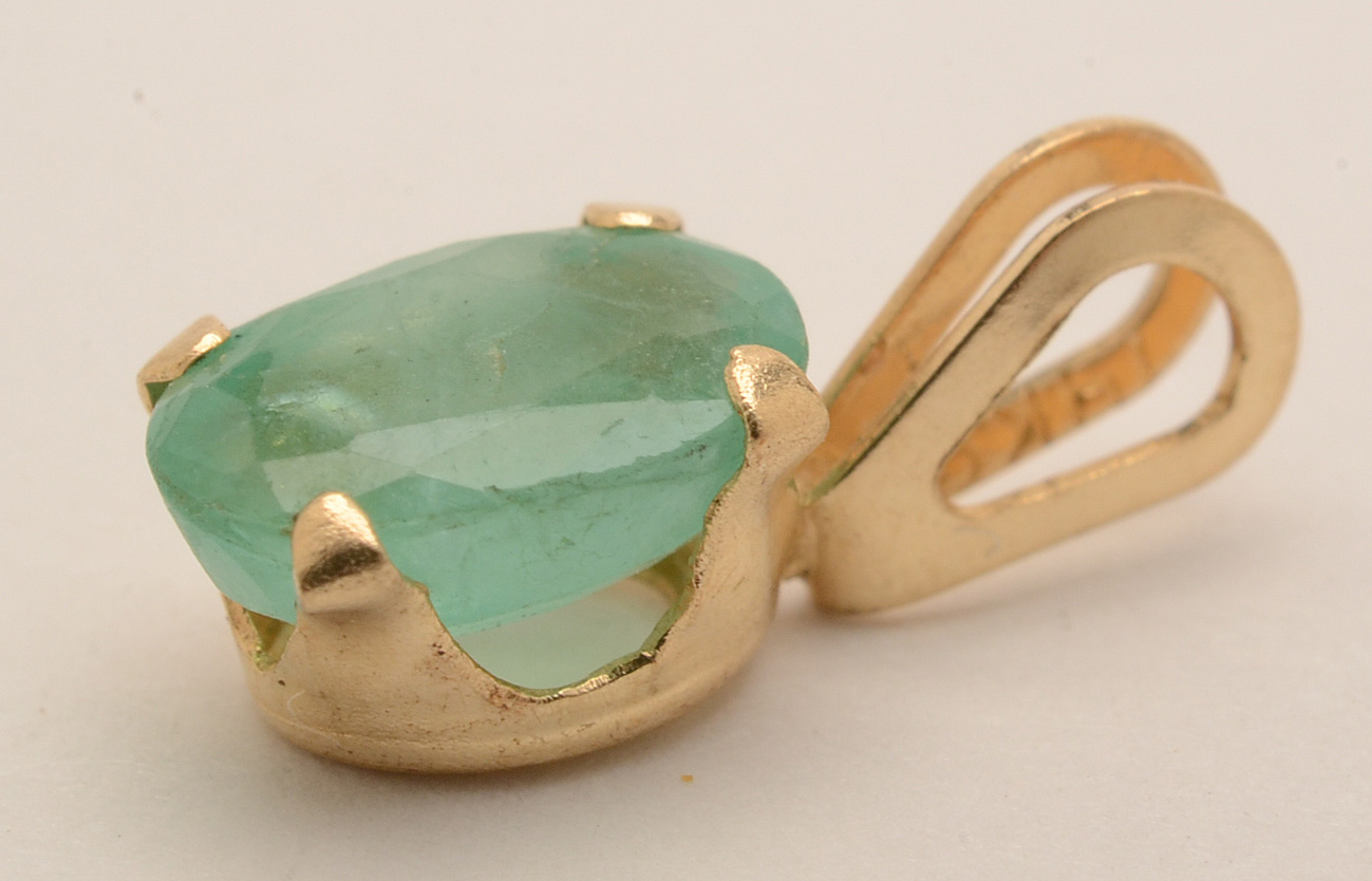 14K Yellow Gold Garnet and Emerald Pendants