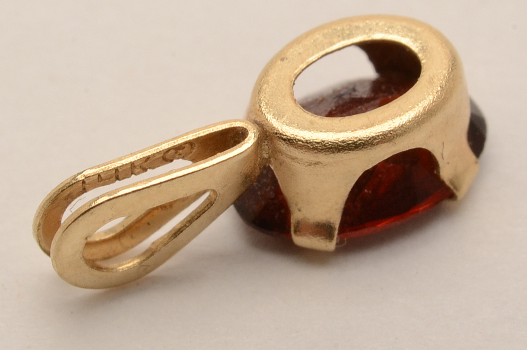 14K Yellow Gold Garnet and Emerald Pendants