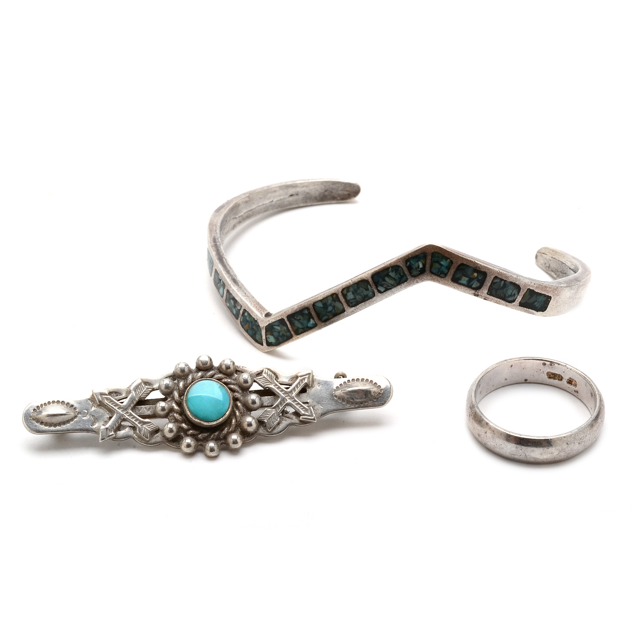 Sterling Ring, Brooch and Bracelet with Turquoise Accents