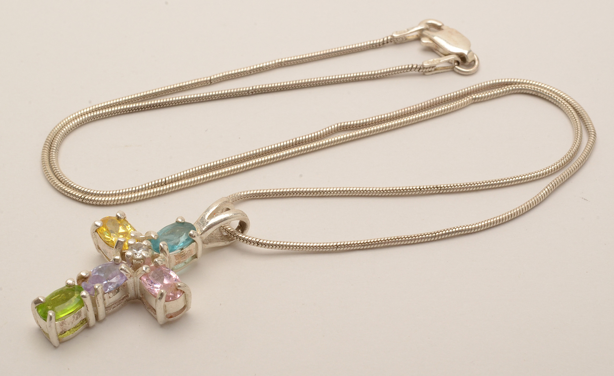 Sterling Cross Necklace, French Enamel Rosary