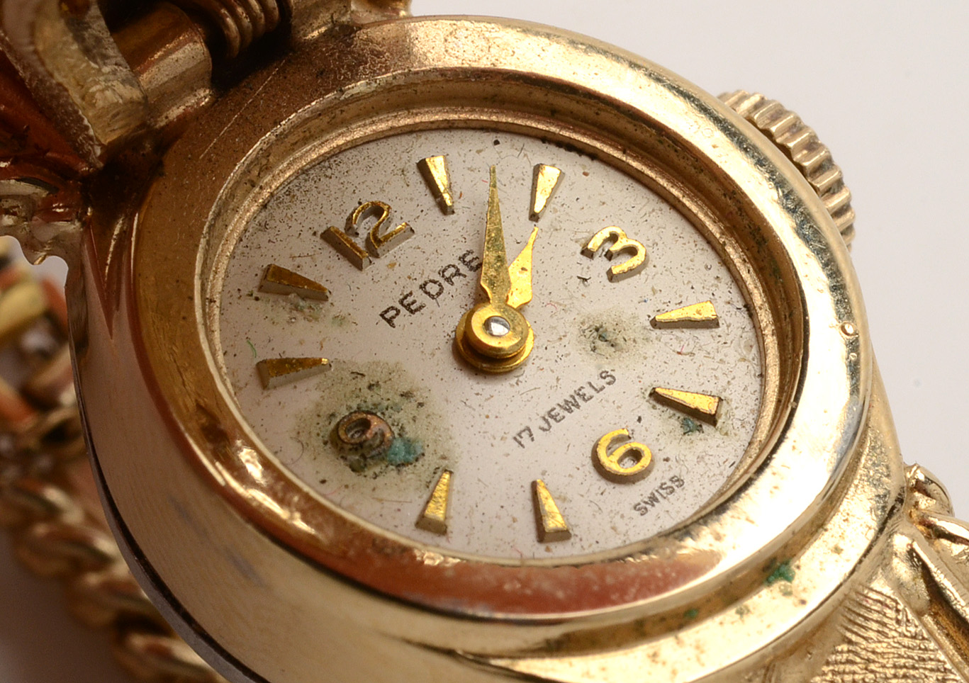 Gold Plated Pedre Watch with Pink Sapphire Dial Cover