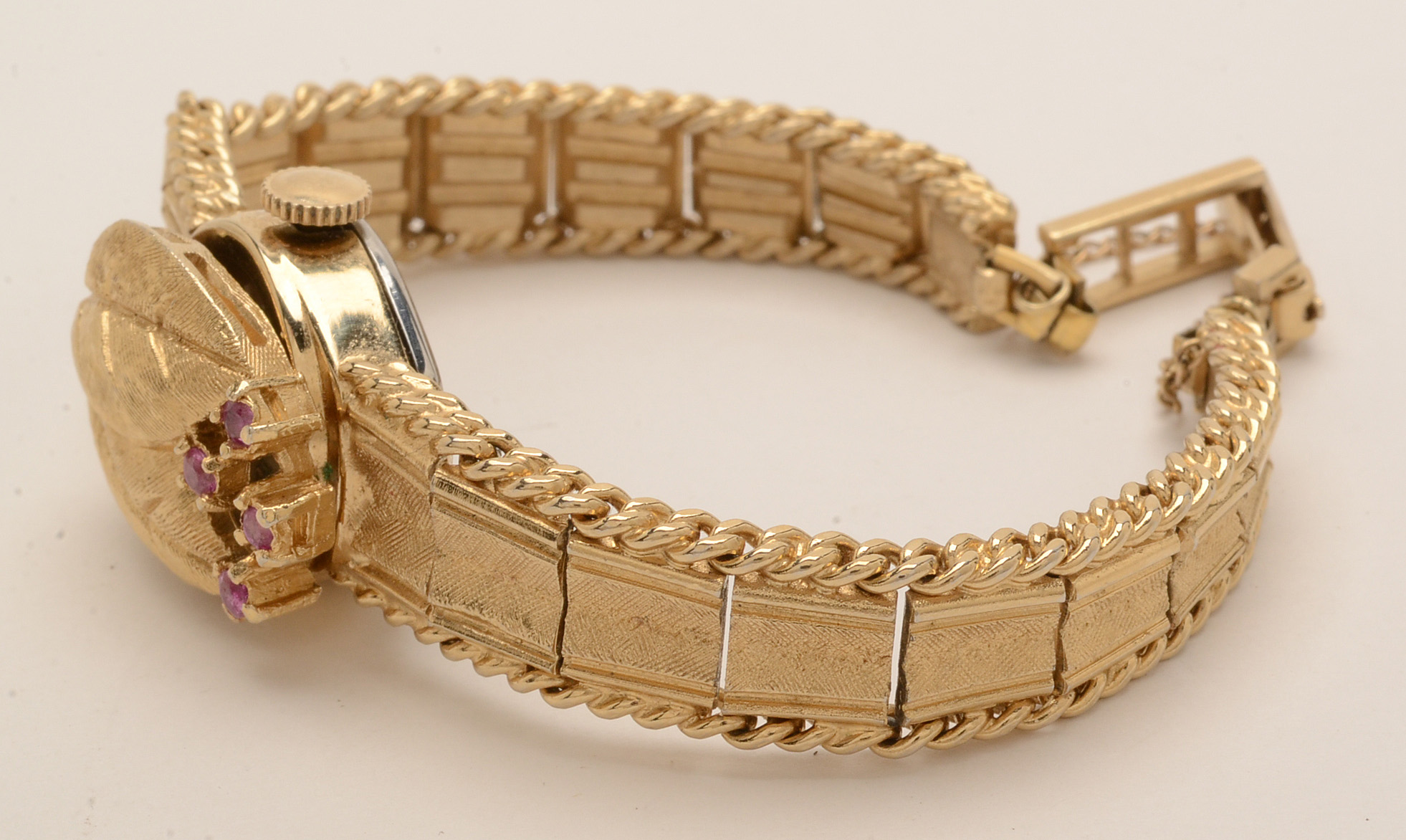 Gold Plated Pedre Watch with Pink Sapphire Dial Cover