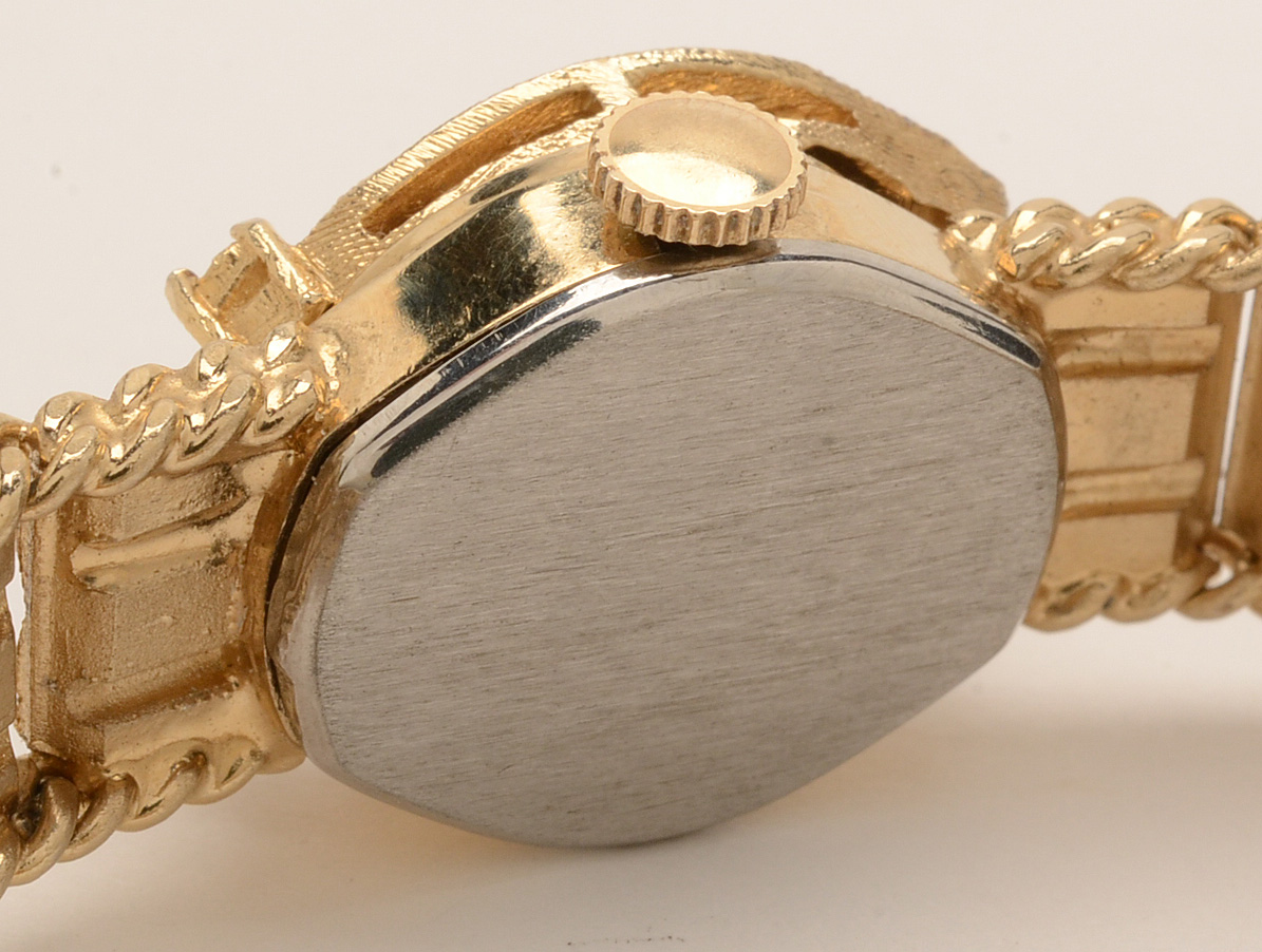 Gold Plated Pedre Watch with Pink Sapphire Dial Cover