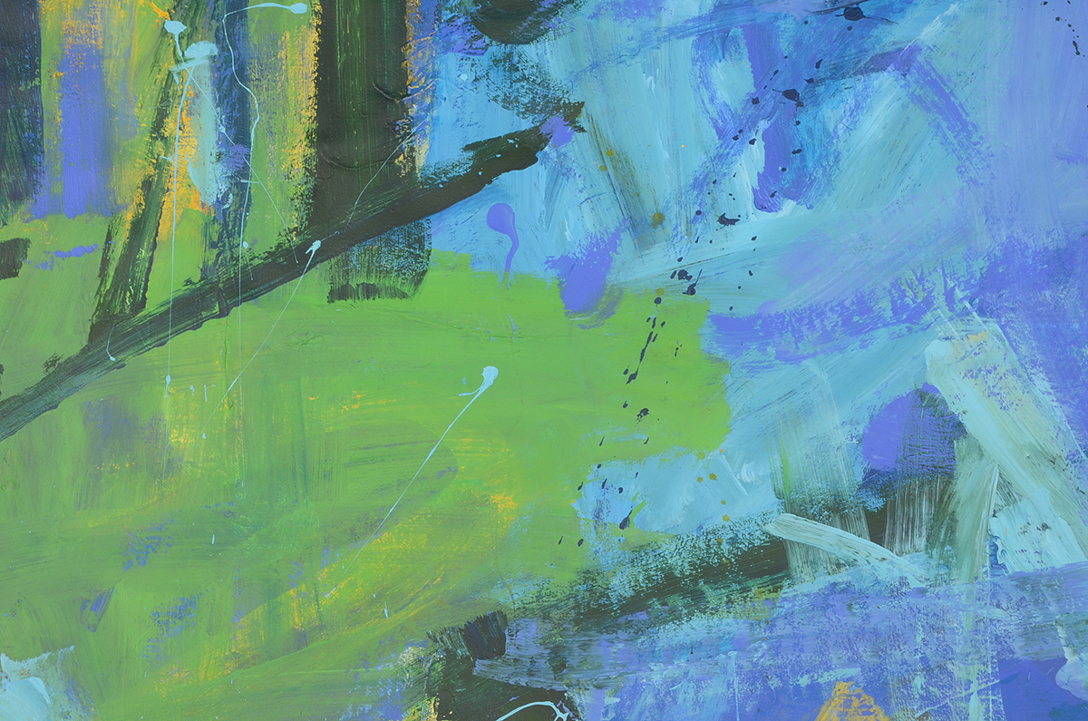 Robbie Kemper Original Abstract Acrylic Painting on Non-Stretched Canvas "Yellow, Blues, Greens"