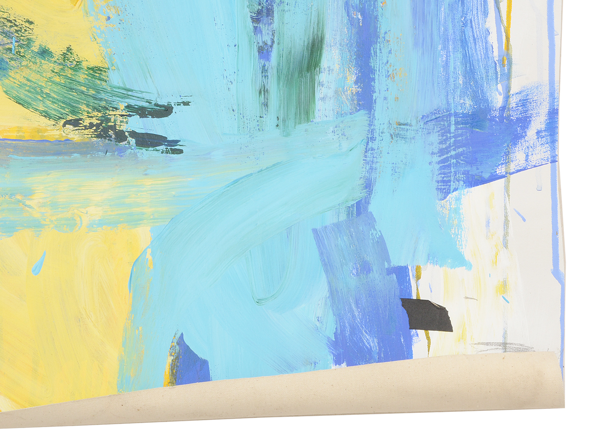 Robbie Kemper Original Abstract Acrylic Painting on Non-Stretched Canvas "Yellow, Blues, Greens"