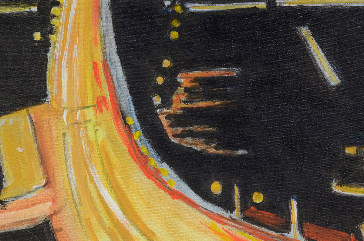 Original Mixed Media Painting of a City at Night