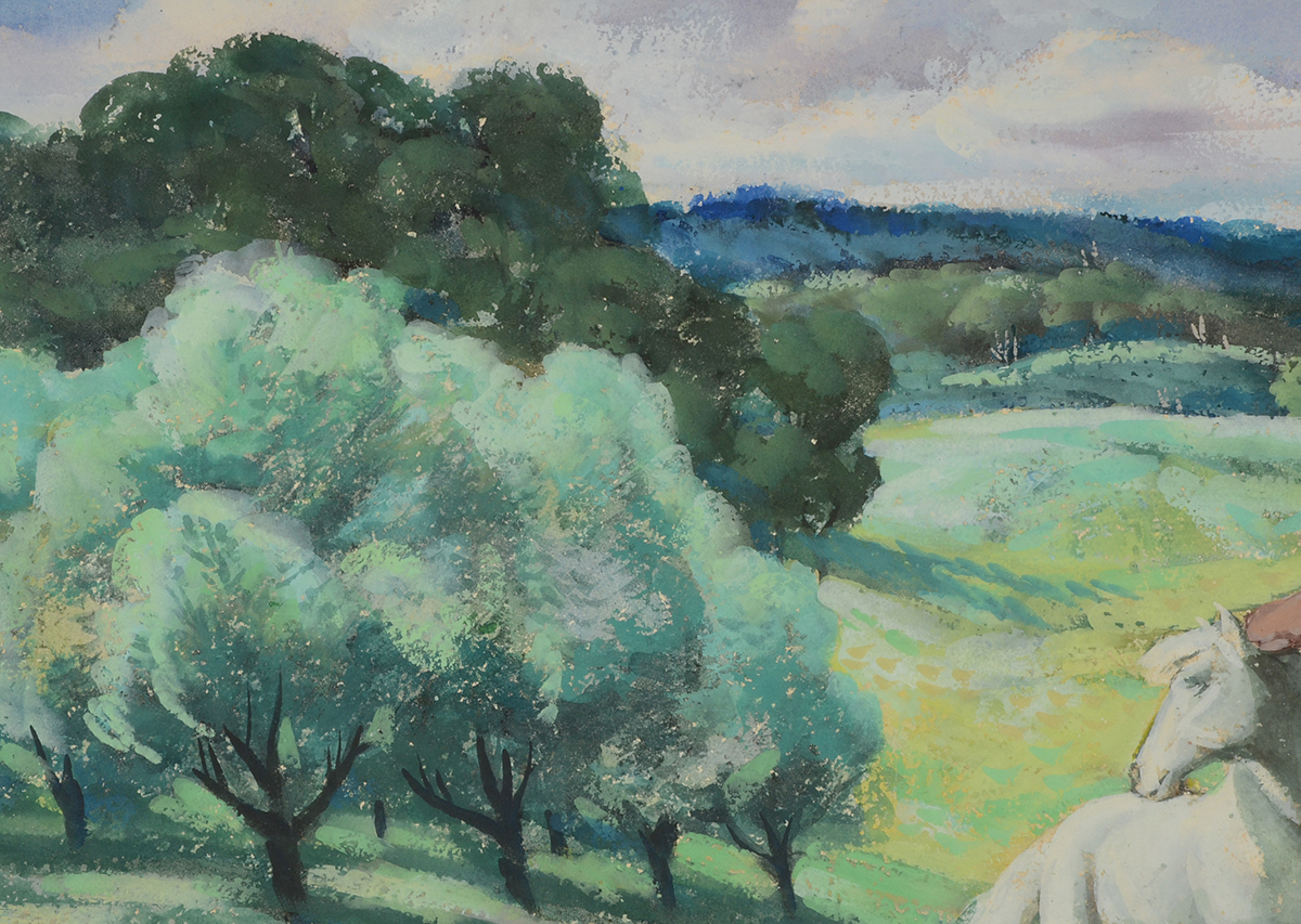 Carl Zimmerman Original Large Watercolor of Horses