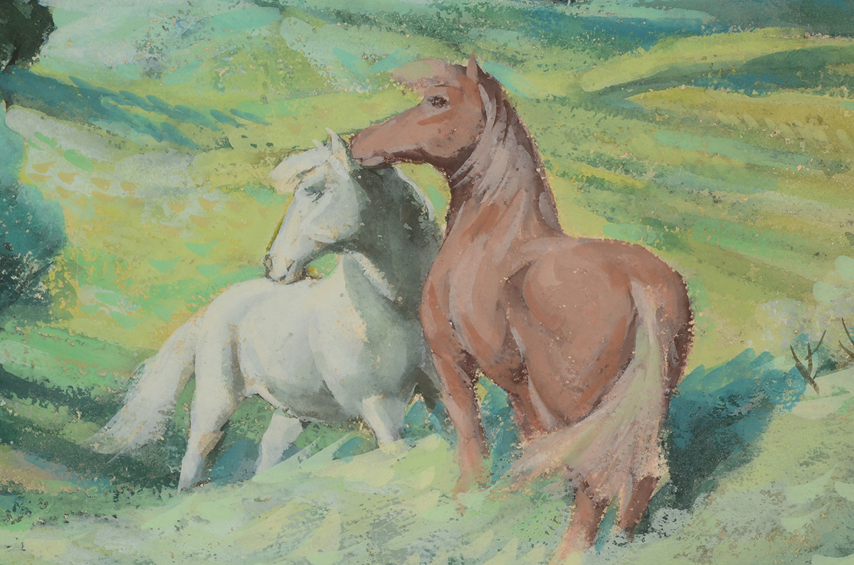 Carl Zimmerman Original Large Watercolor of Horses