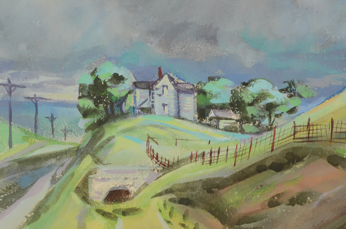 Carl Zimmerman Original Large Watercolor of a Rural Landscape