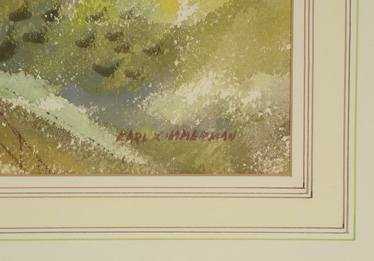 Carl Zimmerman Original Large Watercolor of a Rural Landscape