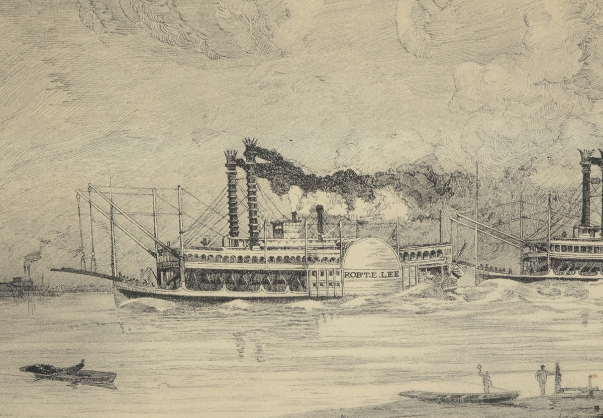 Halftone Reproduction of an Illustration of Steamboats
