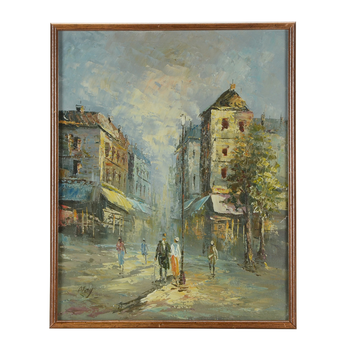 May Signed Oil Street Scene on Canvas Board