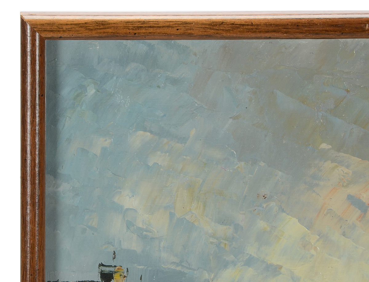 May Signed Oil Street Scene on Canvas Board