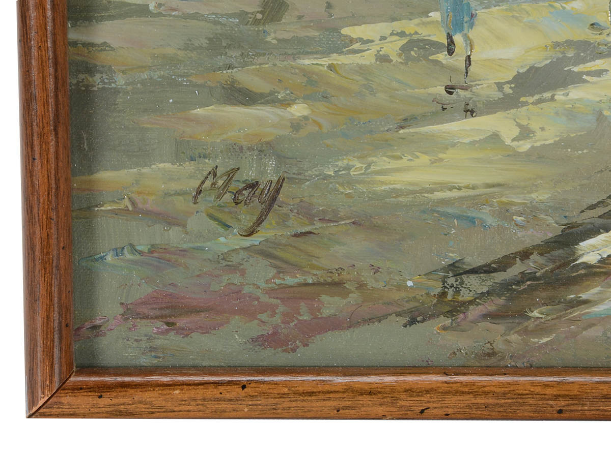 May Signed Oil Street Scene on Canvas Board