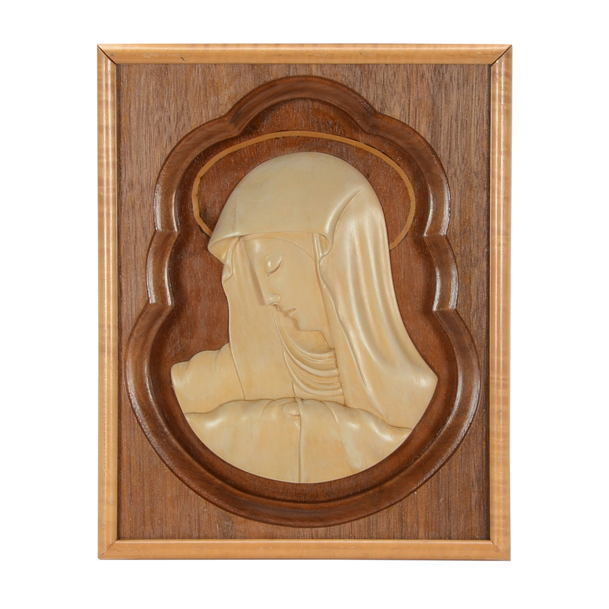 Hand-Carved Wood Marquetry Religious Icon Panel