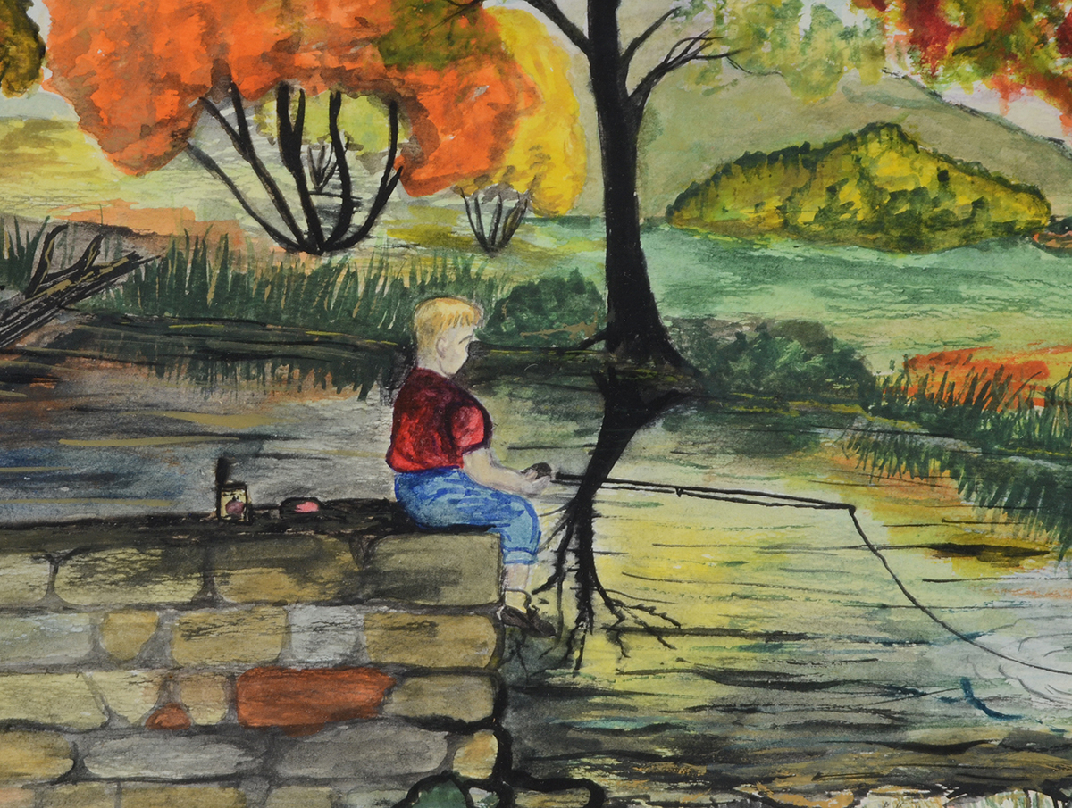 Sister Mary Original Watercolor Painting of a Boy Fishing