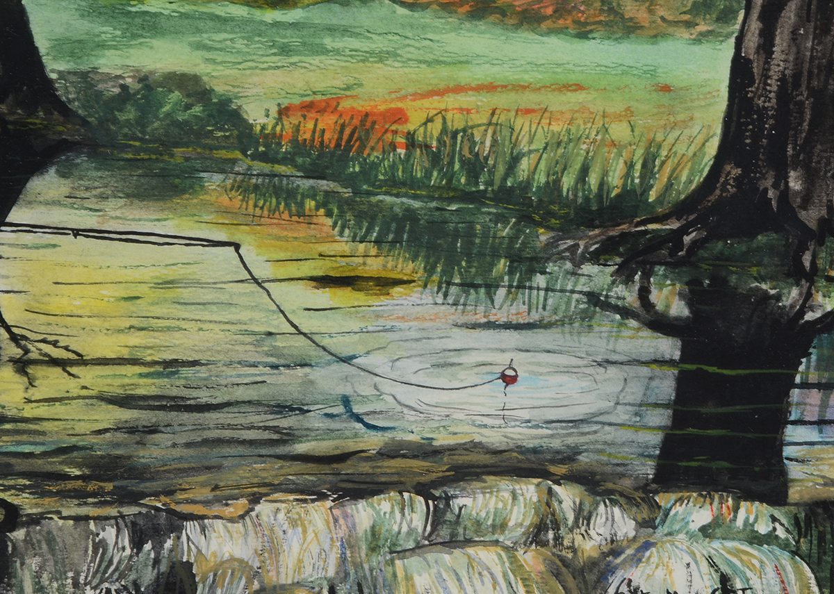 Sister Mary Original Watercolor Painting of a Boy Fishing