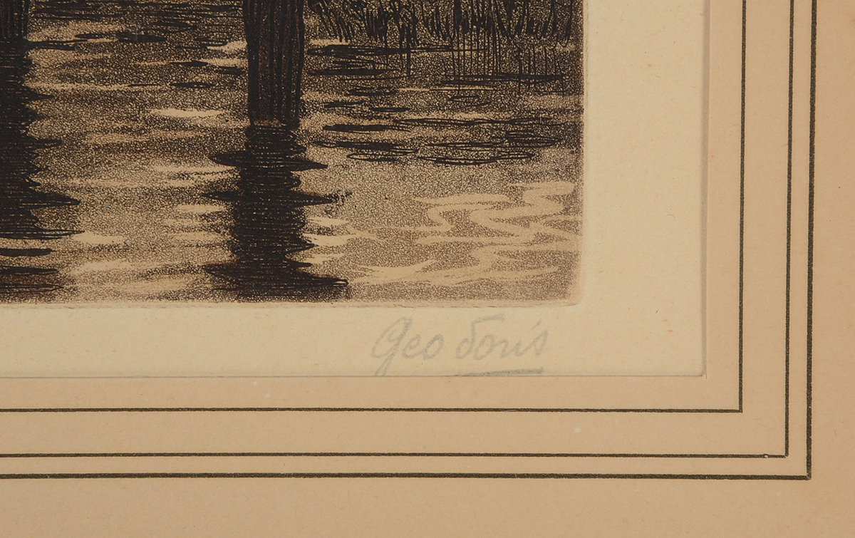 Signed Hand-Colored Aquatint Etching of a Windmill