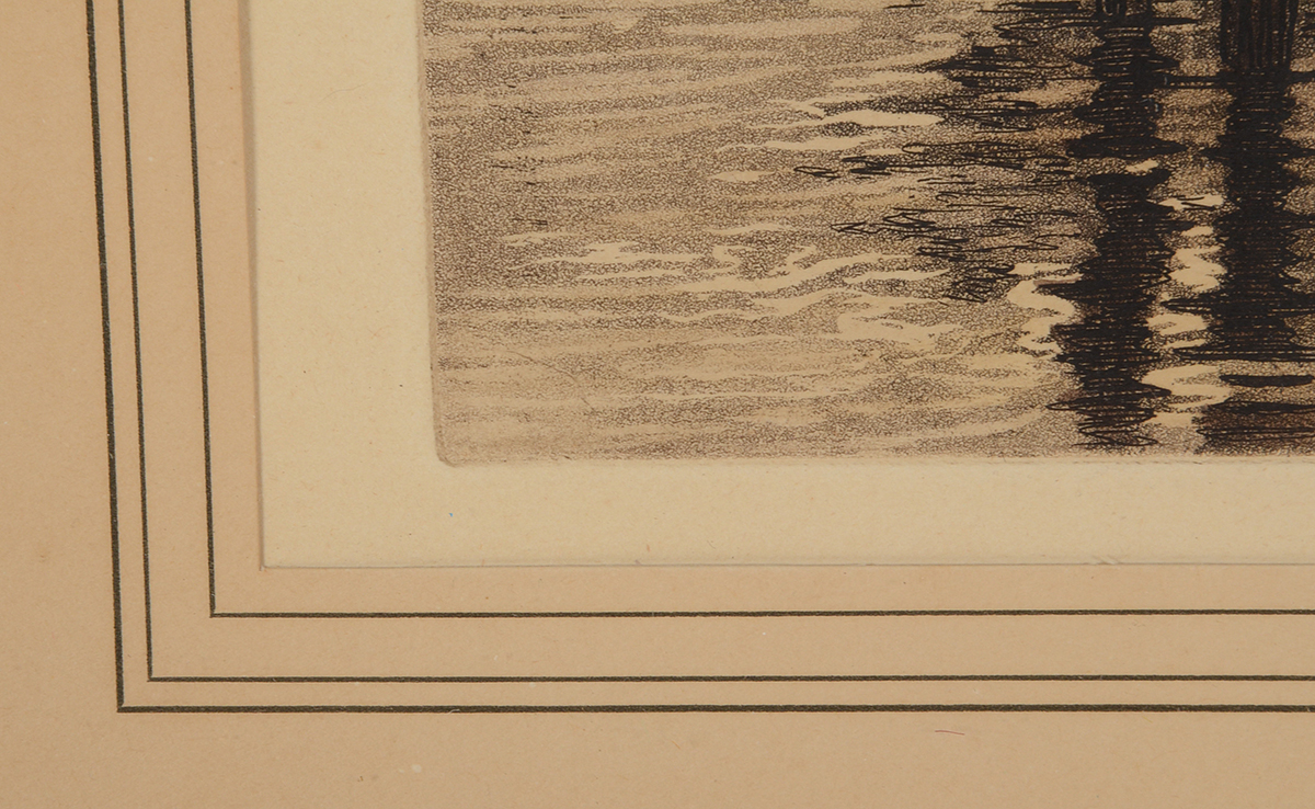 Signed Hand-Colored Aquatint Etching of a Windmill