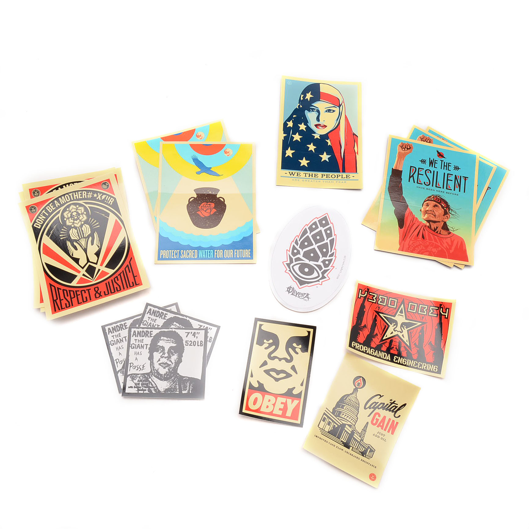 Large Collection of Shepard Fairey, Ernesto Yerena, and Oliveira Contemporary Art Stickers