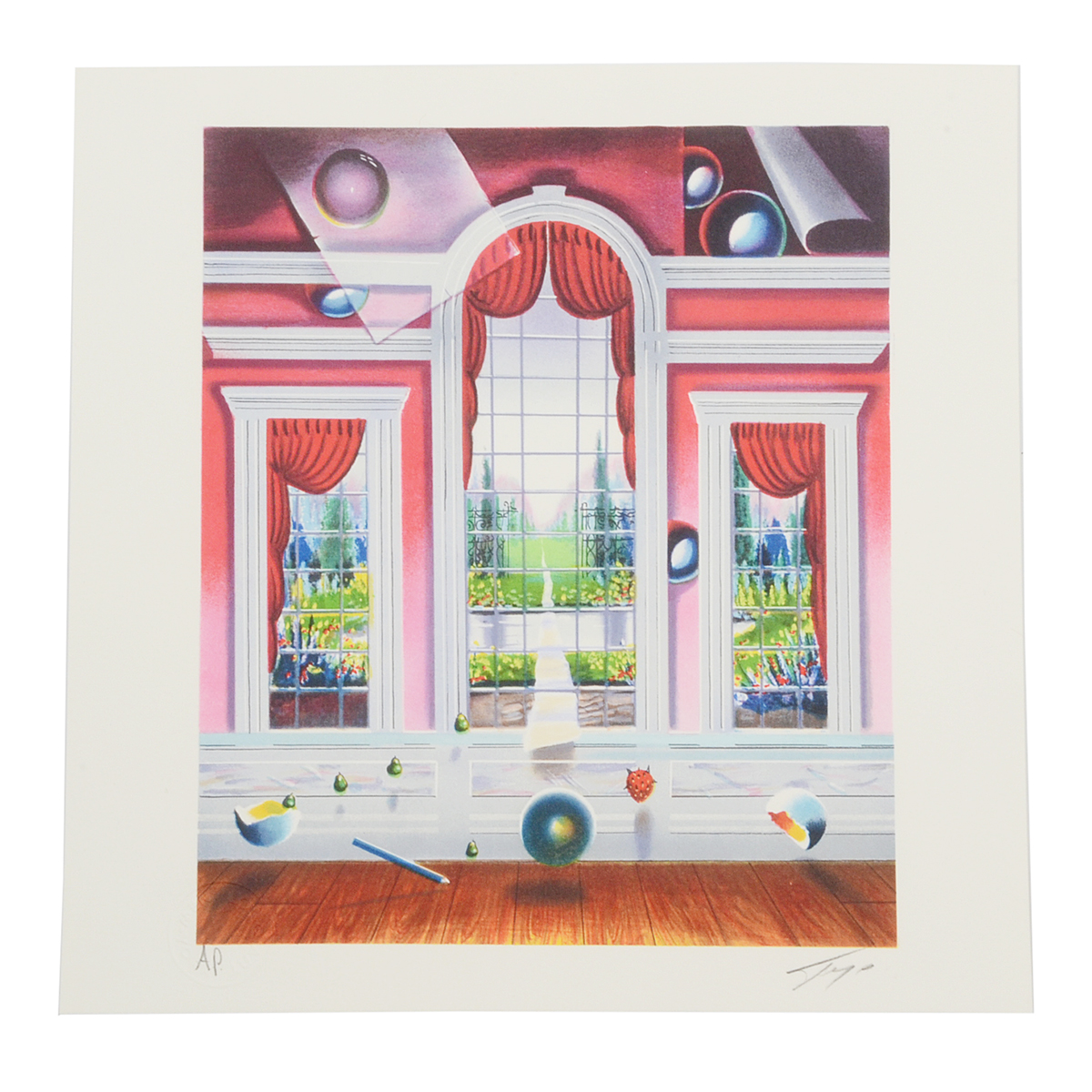 Ferjo Signed Artist's Proof Hand-Pulled Lithograph "Red Room"