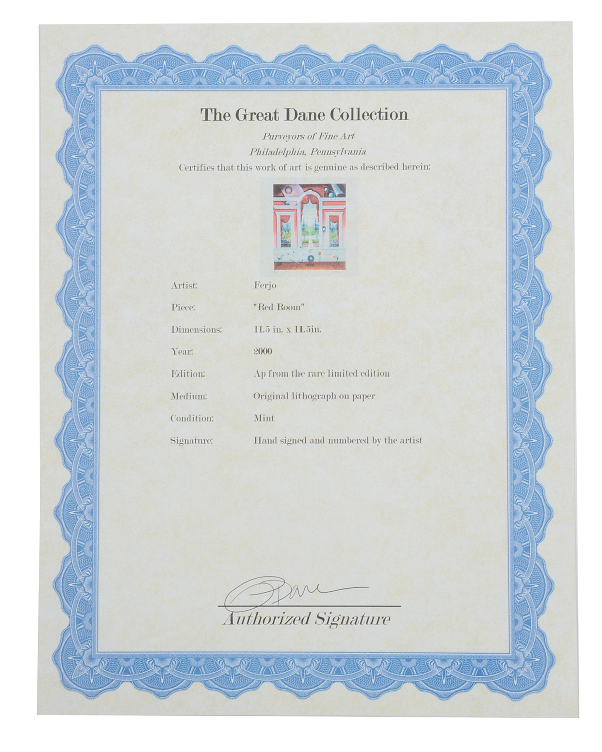 Ferjo Signed Artist's Proof Hand-Pulled Lithograph "Red Room"