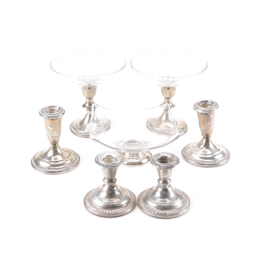 Frank Whiting and Crown Weighted Sterling Candle Holders and Compotes