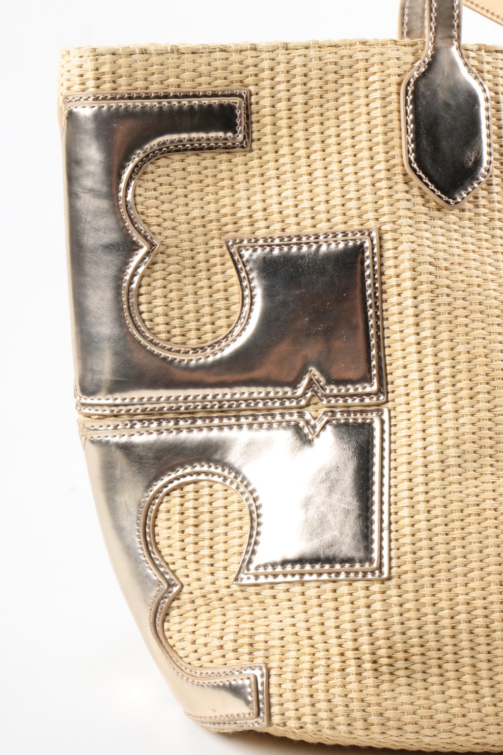 Tory Burch Metallic Logo Woven Tote