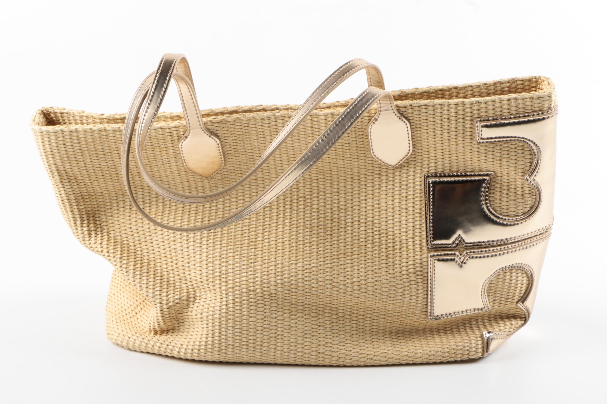 Tory Burch Metallic Logo Woven Tote
