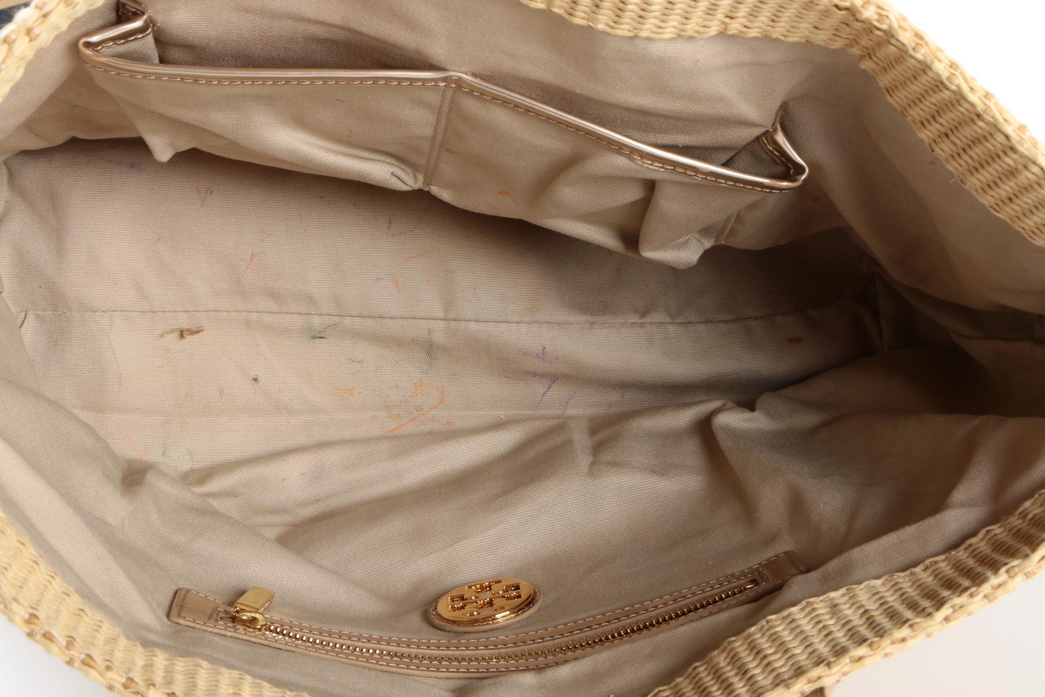 Tory Burch Metallic Logo Woven Tote