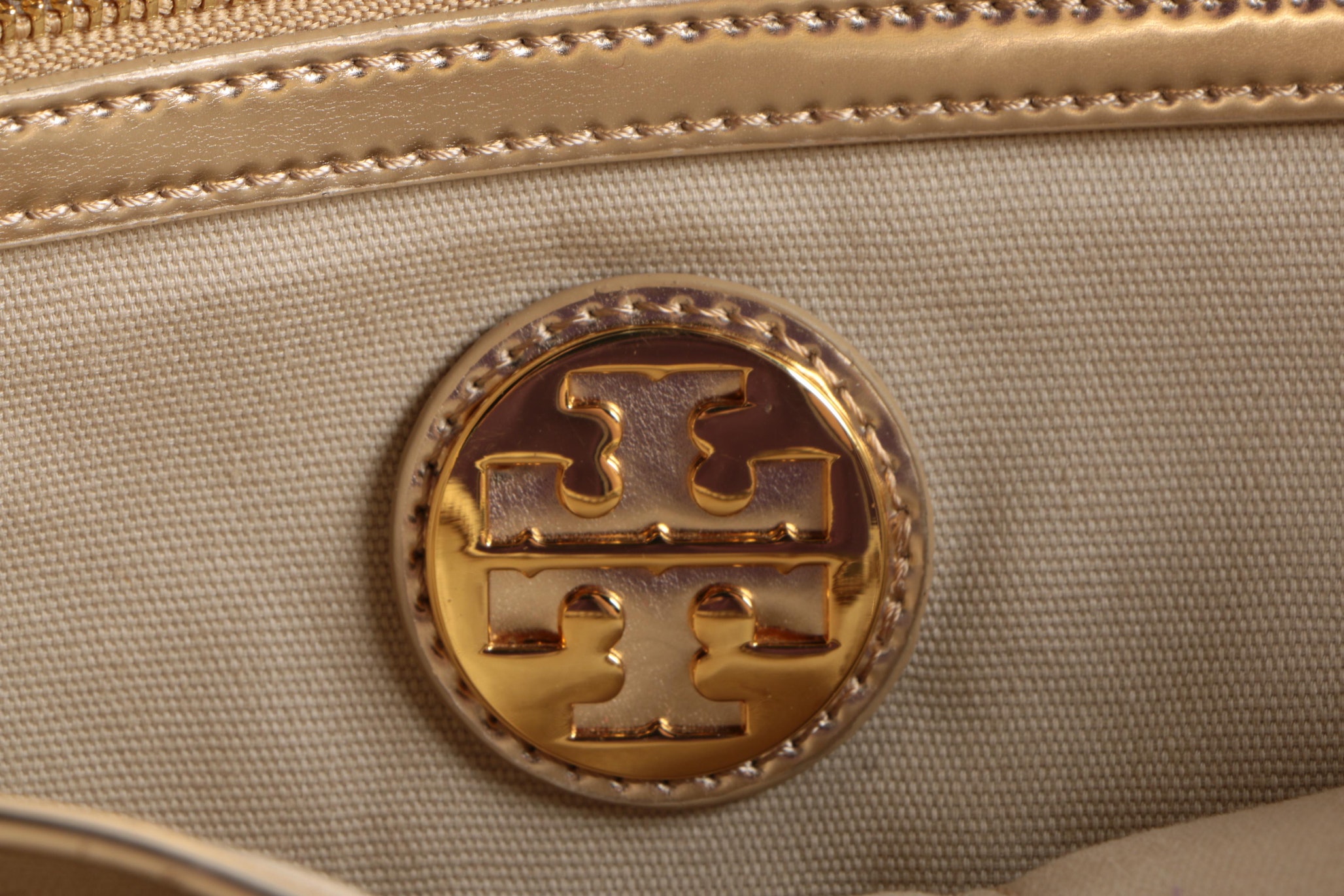 Tory Burch Metallic Logo Woven Tote