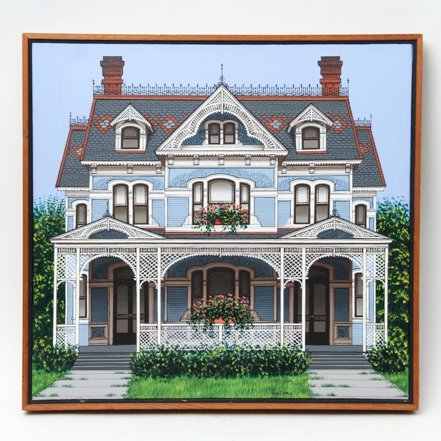 Sue Wall Acrylic on Canvas Victorian House Rendering