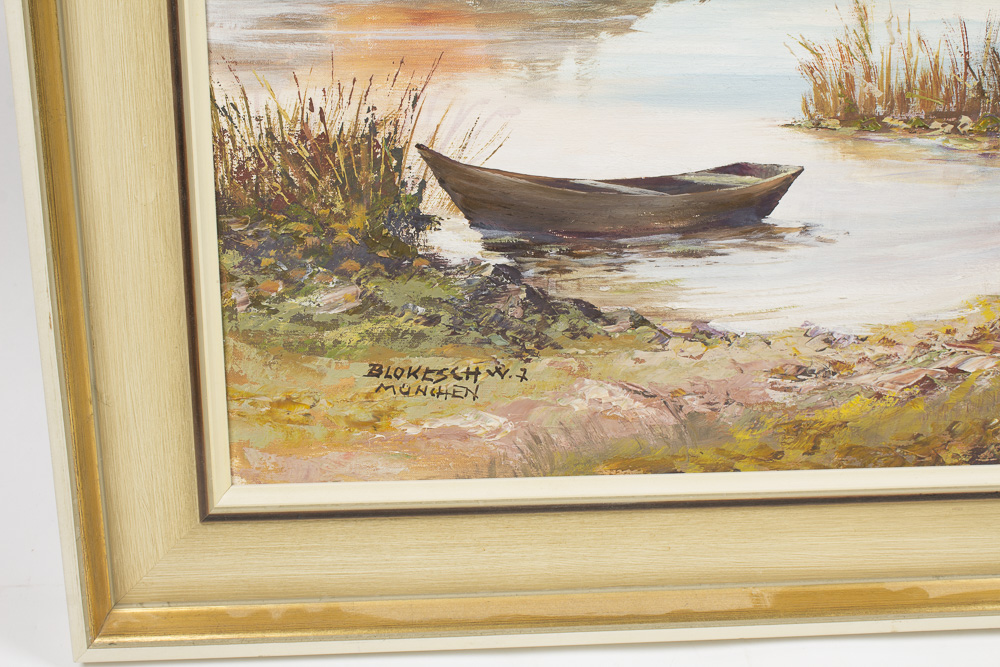 W.J. Blokesch Mid Century Oil Painting on Canvas "Hochmoor Bei Oberstdorf"