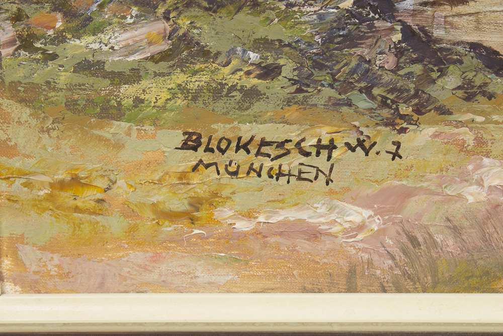 W.J. Blokesch Mid Century Oil Painting on Canvas "Hochmoor Bei Oberstdorf"