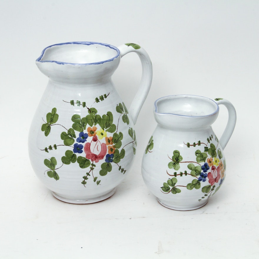 Pair of Vintage Italian Hand Painted Pitchers