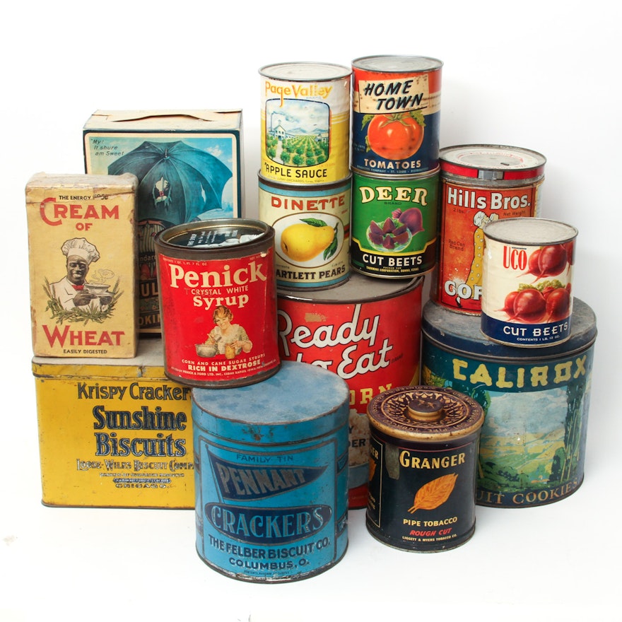 Collection of Vintage Cans featuring Graphic Labels