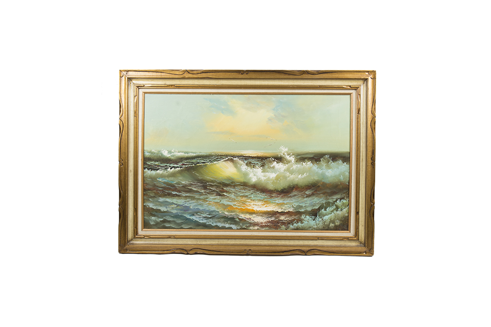 H. Gailey Mid-Century Oil Painting on Canvas of Morning Seascape