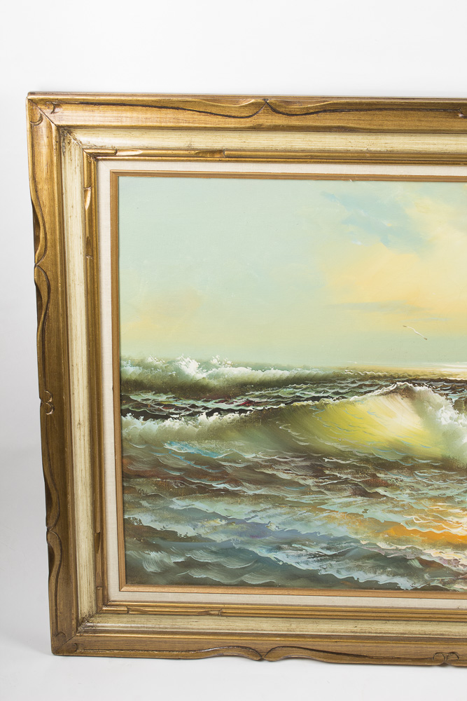 H. Gailey Mid-Century Oil Painting on Canvas of Morning Seascape