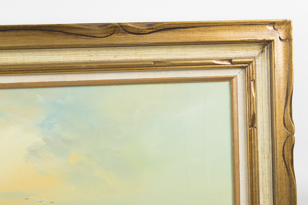 H. Gailey Mid-Century Oil Painting on Canvas of Morning Seascape