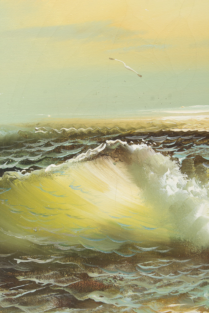 H. Gailey Mid-Century Oil Painting on Canvas of Morning Seascape